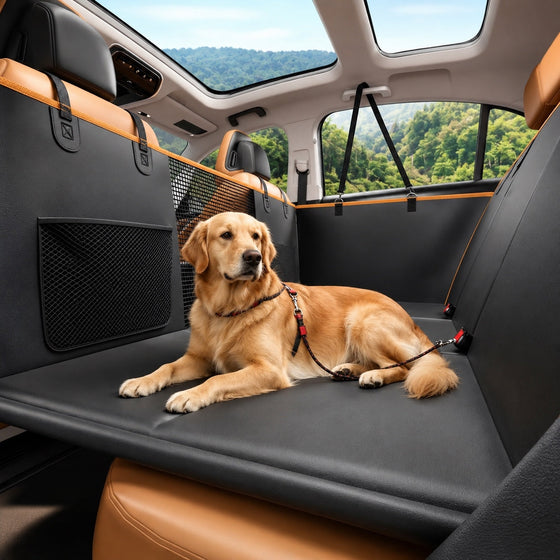 TAILROAD Deck Signature premium hard-bottom dog back seat extender with Golden Retriever